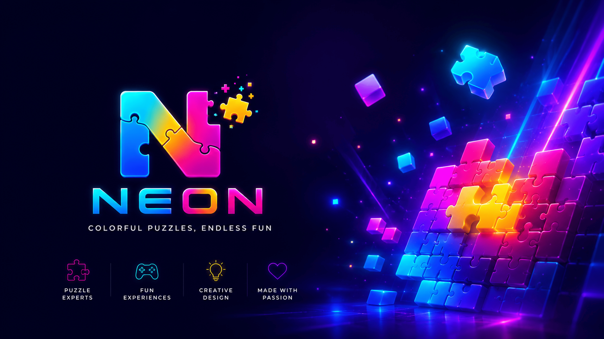 Neon puzzle game studio banner